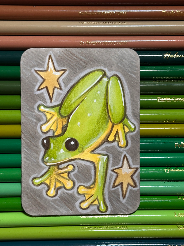 green frog aceo art card