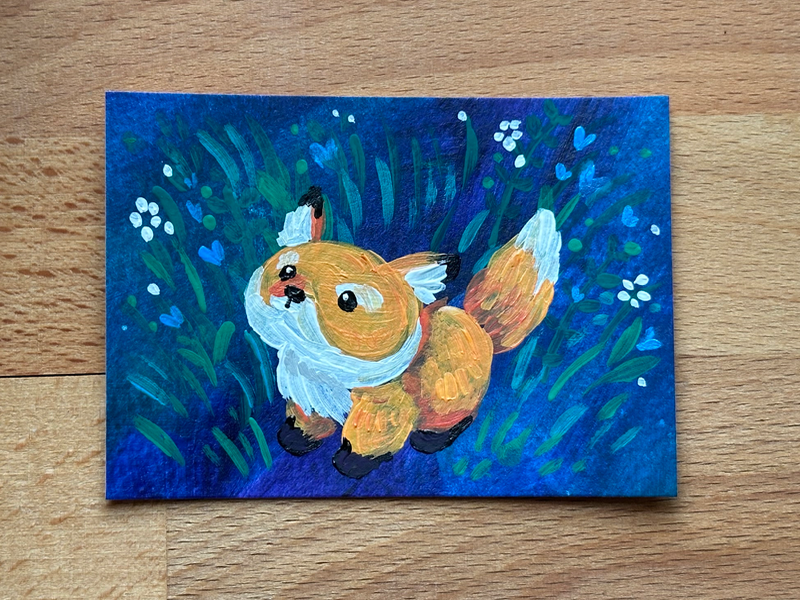 Curious Fox in Flowers aceo art card