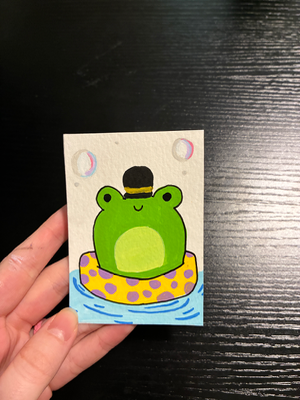 Froggy Float aceo art card thumbnail 1