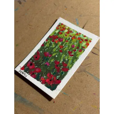 Field of Poppies aceo art card thumbnail 2