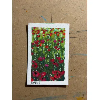 Field of Poppies aceo art card thumbnail 1