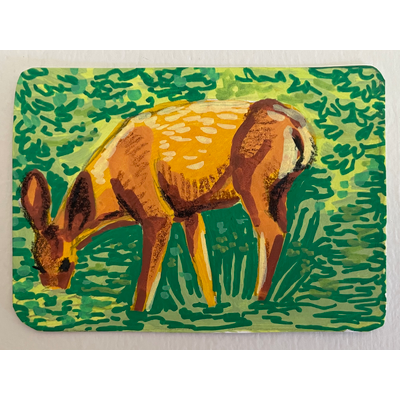“Nose deep” Deer Portrait by Norah Mae aceo art card thumbnail 1