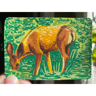 “Nose deep” Deer Portrait by Norah Mae aceo art card thumbnail 3