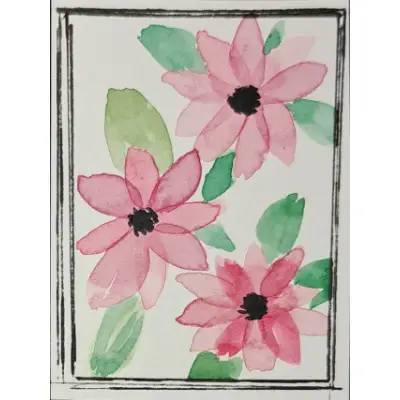 Pink Flowers aceo art card thumbnail 1