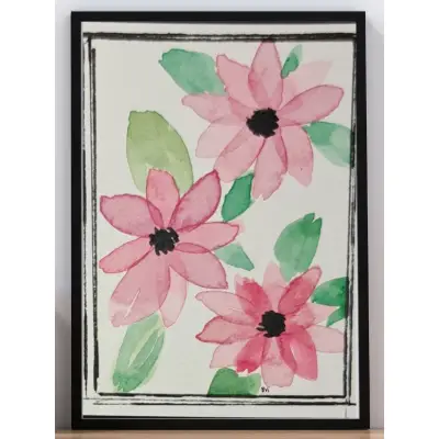Pink Flowers aceo art card thumbnail 2