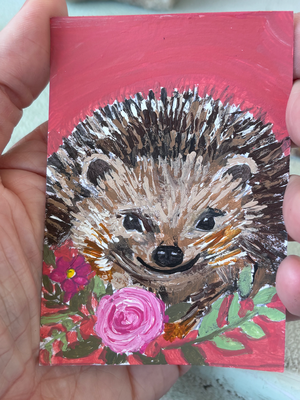 Rosey Hedgehog aceo art card