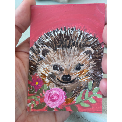 Rosey Hedgehog aceo art card thumbnail 1