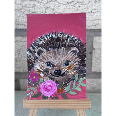 Rosey Hedgehog aceo art card thumbnail 2