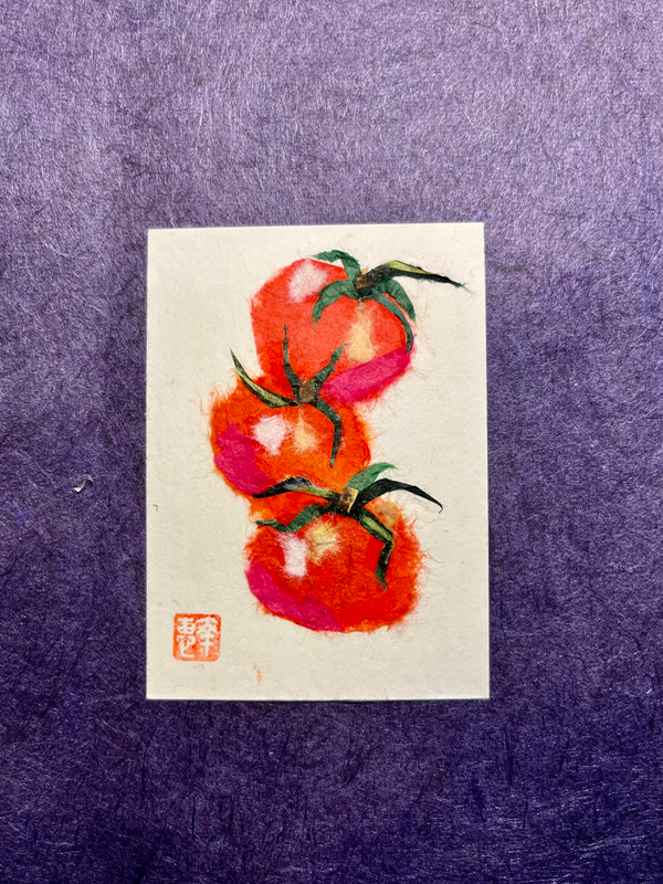 Japanese Washi art - Tomatoes aceo art card