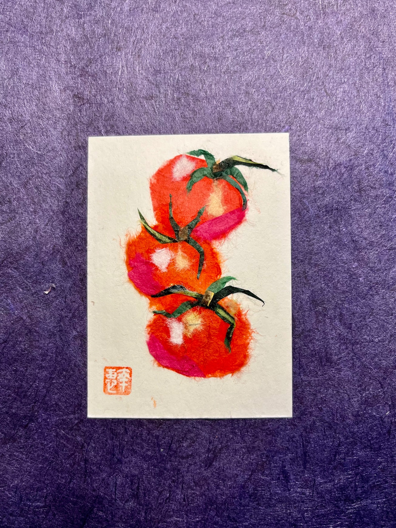 Japanese Washi art - Tomatoes aceo art card