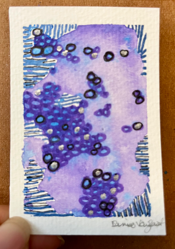 Original ACEO watercolor, acrylic paint pens & ink aceo art card