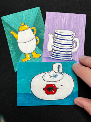 Beauty Mark Teapot ACEO aceo art card thumbnail 1