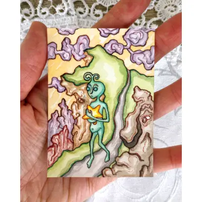 The Alien and the Star: Forest Walk aceo art card thumbnail 2