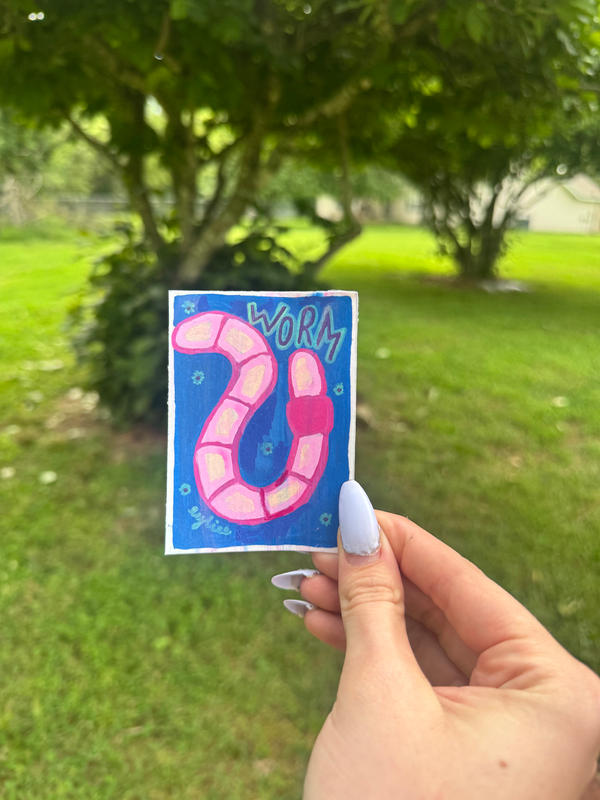 The Garden Lurkers: Worm aceo art card