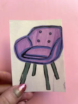 ACEO Original Purple Chair Still Life aceo art card thumbnail 1