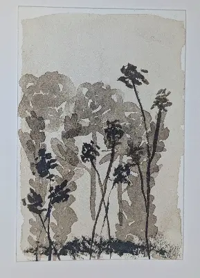Sepia Wildflowers, Brown Flower Bunch, Watercolor Painting, Brown Roses aceo art card thumbnail 1