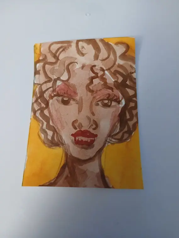 ACEO Art Original Abstract Painting Watercolor Gouache 2.5x3.5 Lady aceo art card
