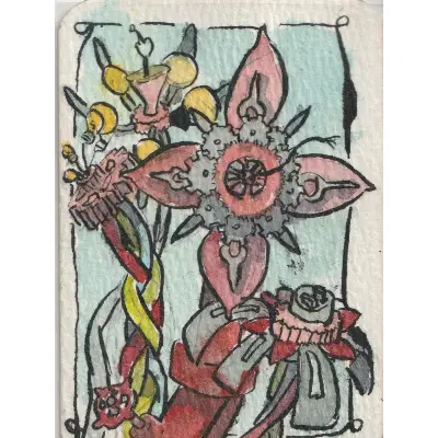 Flower of the Mechanical Garden aceo art card thumbnail 1