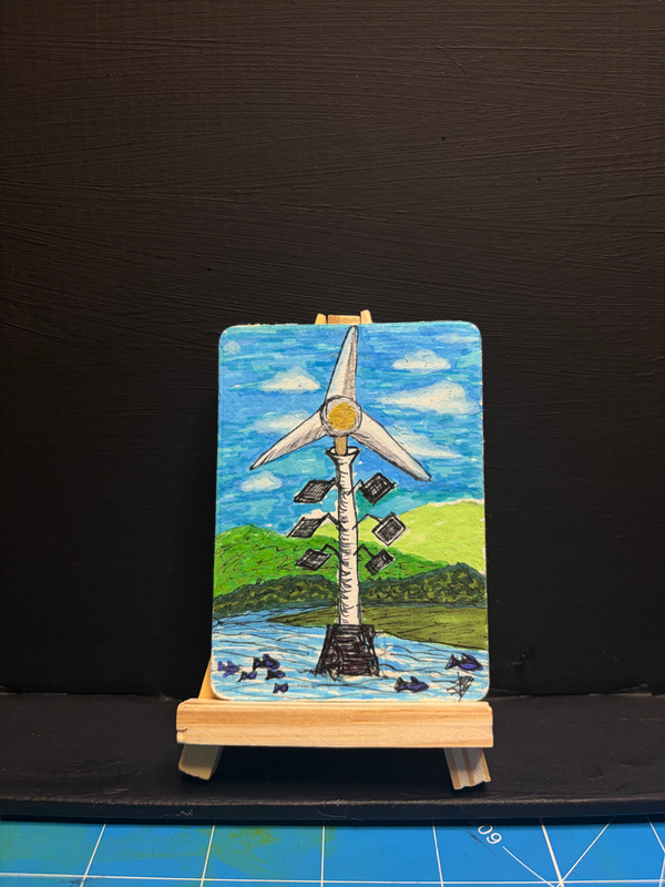 Solar, Wind, Hydro Turbine aceo art card