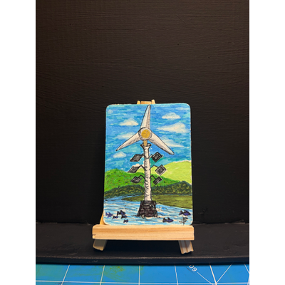 Solar, Wind, Hydro Turbine aceo art card thumbnail 1
