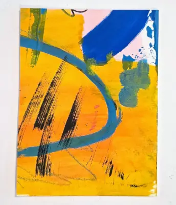 ACEO Abstract Acrylic Handmade Funky Yellows aceo art card thumbnail 1