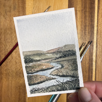 ACEO Watercolor, Landscape, Original, Marsh, “Marsh pond”, 3.5x2.5in, By Lark Watercolor and Art aceo art card thumbnail 4