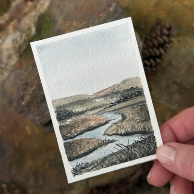 ACEO Watercolor, Landscape, Original, Marsh, “Marsh pond”, 3.5x2.5in, By Lark Watercolor and Art aceo art card thumbnail 2