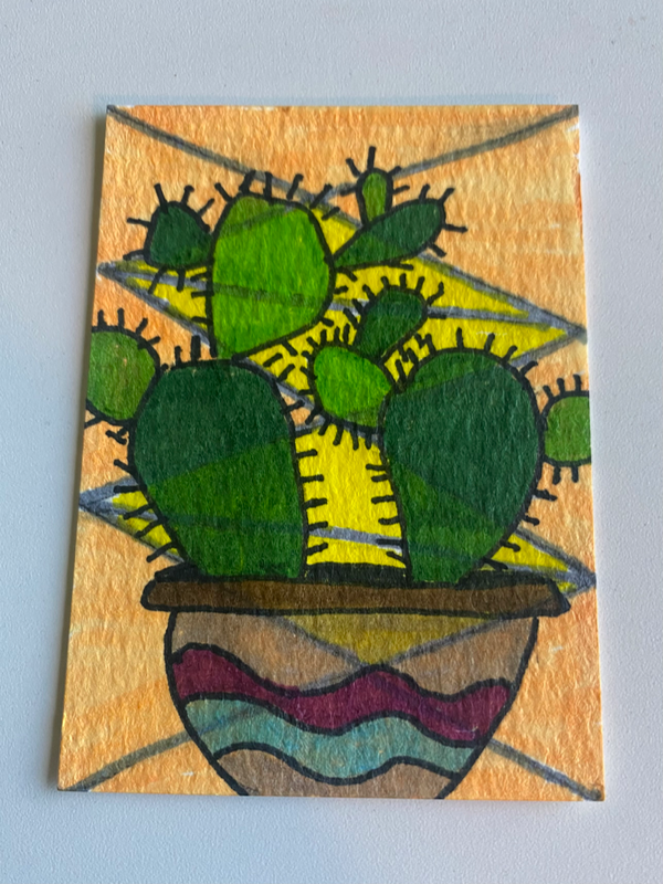 Catcus Time aceo art card