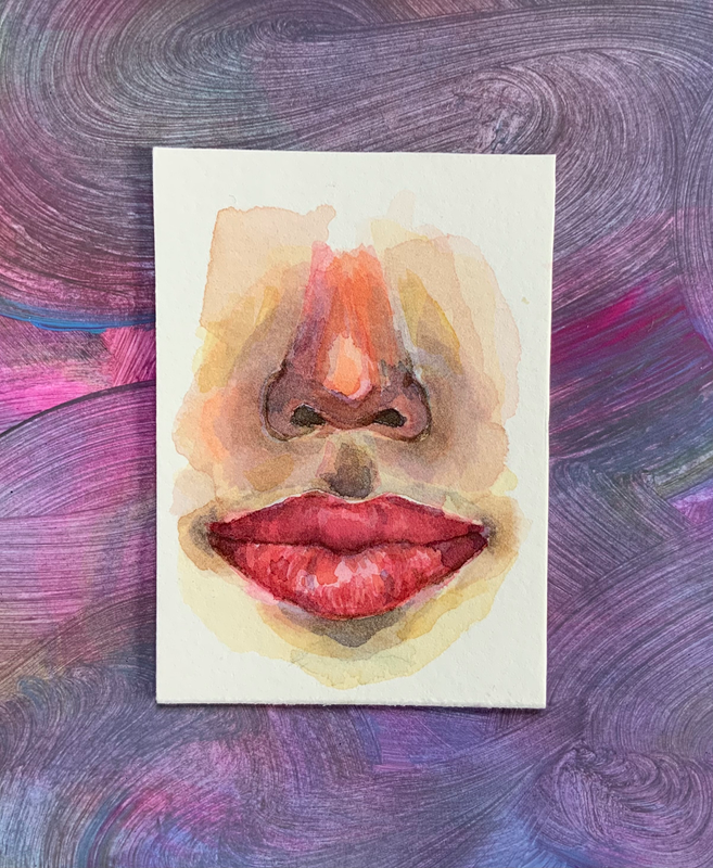 Watercolor nose and lips aceo art card