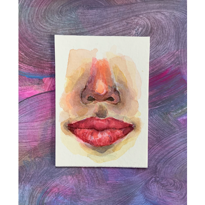 Watercolor nose and lips aceo art card thumbnail 1
