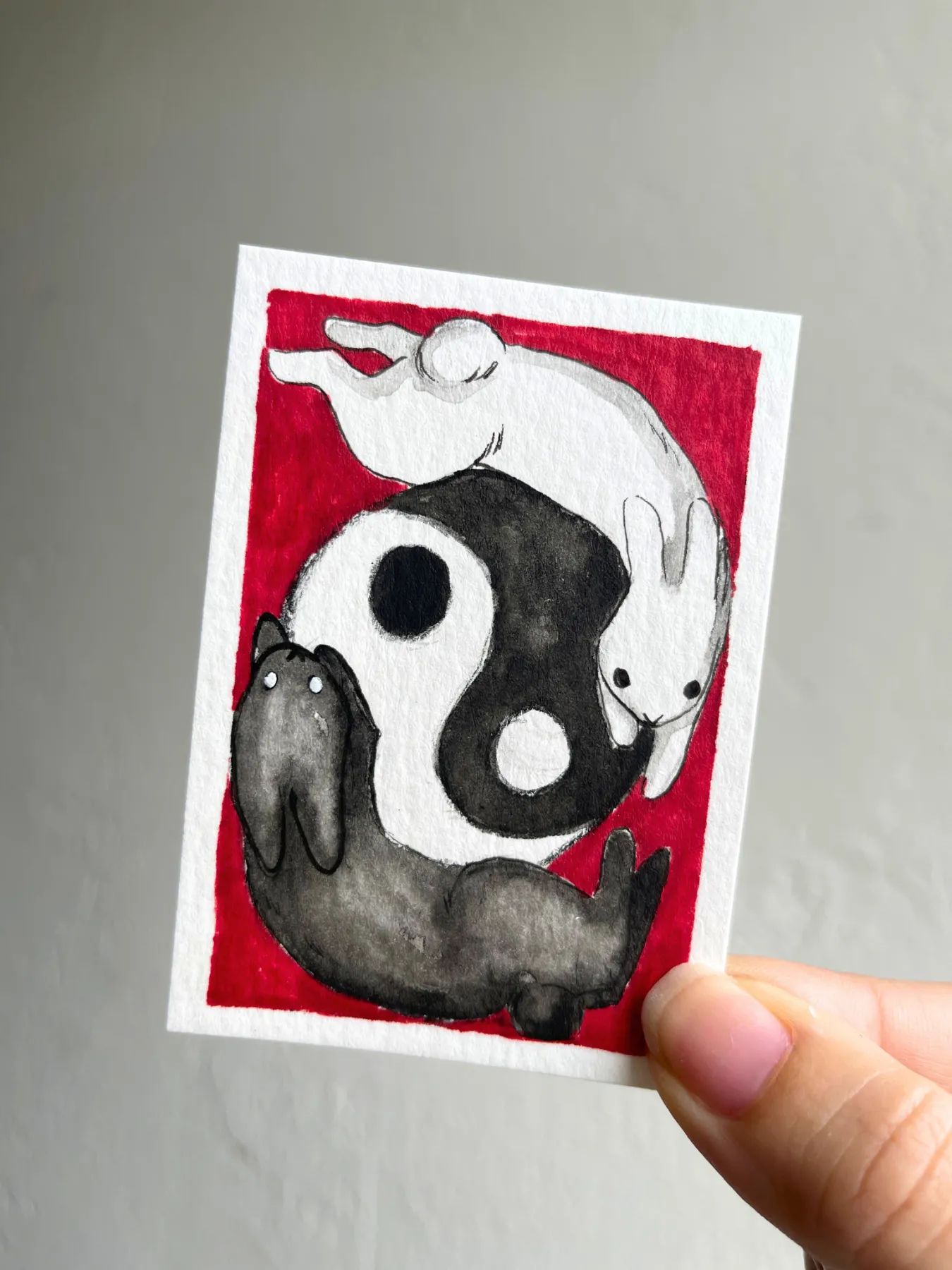 Yin and Yang Bunnies aceo art card