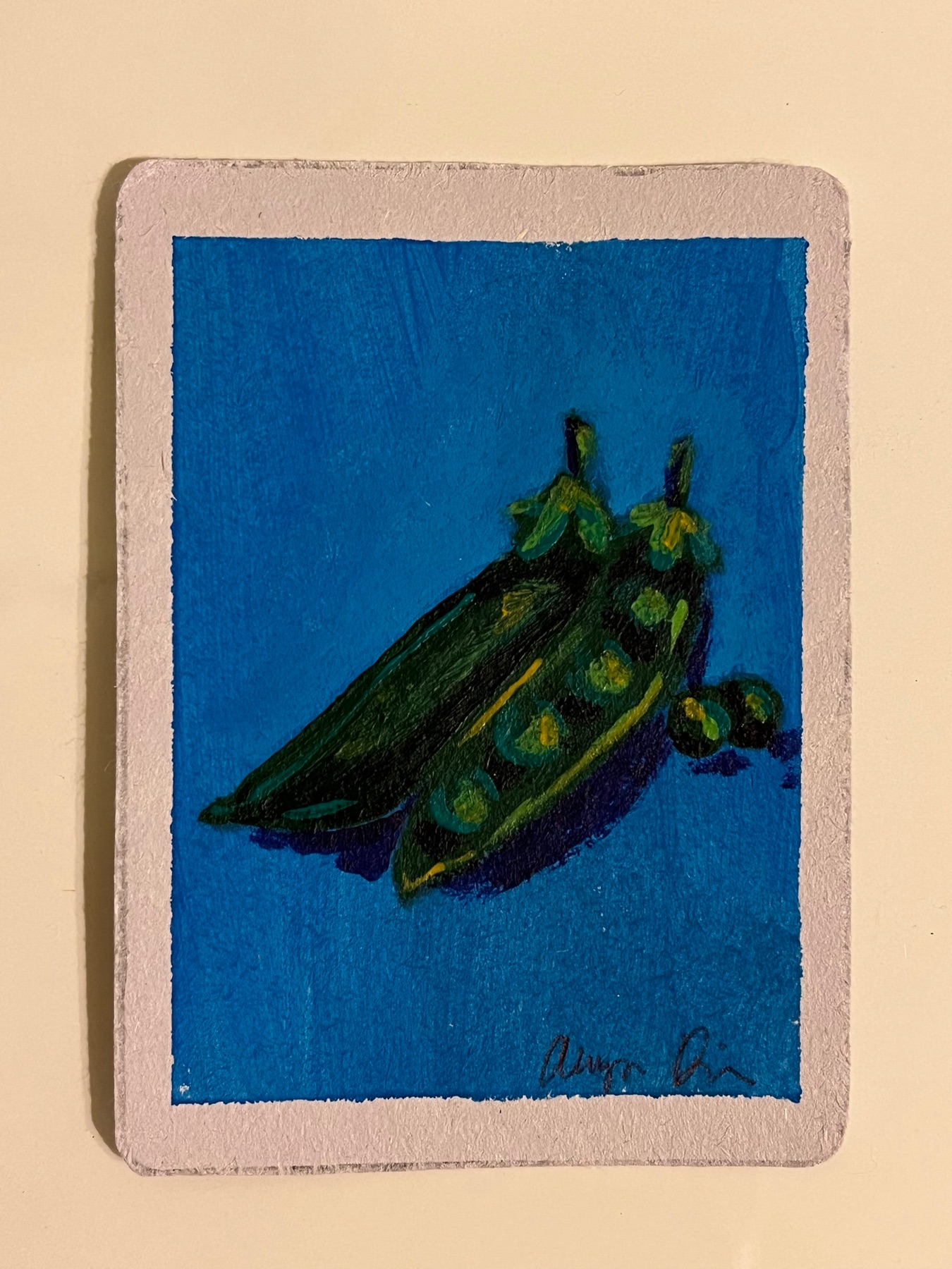 Acrylic peas aceo art card