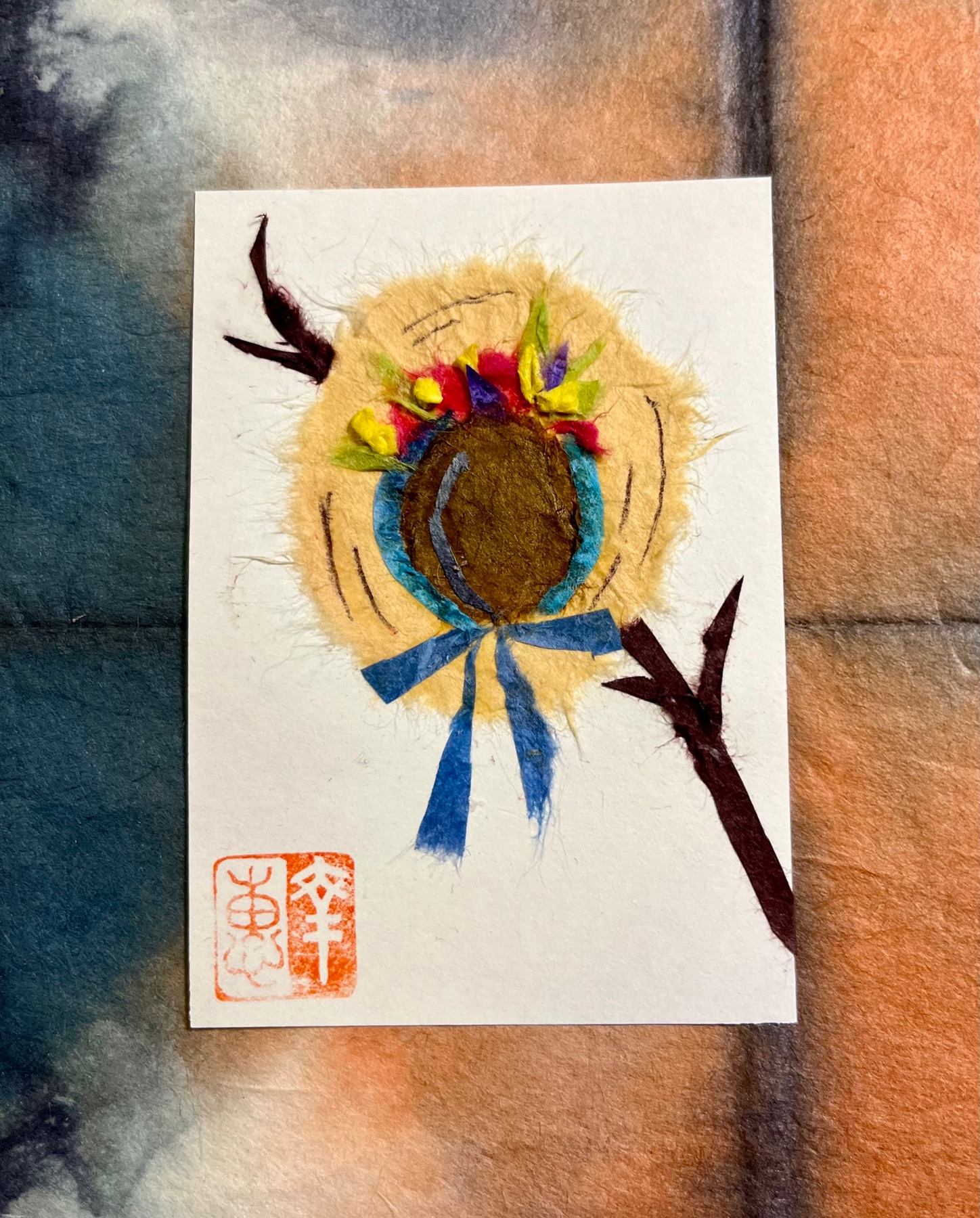 Japanese Washi art - Straw hat (mugiwara Boshi) aceo art card