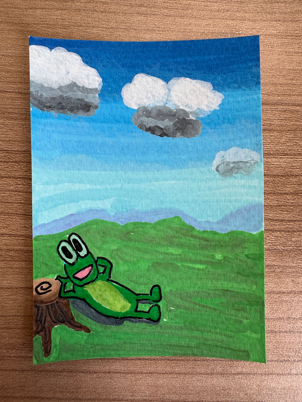 Frog Looking at Clouds aceo art card