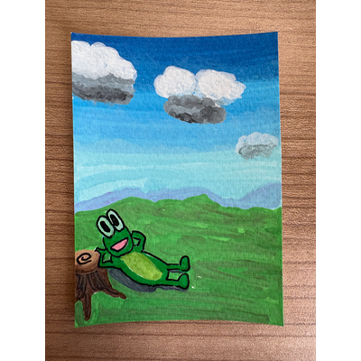 Frog Looking at Clouds aceo art card thumbnail 1