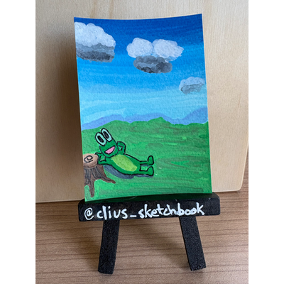 Frog Looking at Clouds aceo art card thumbnail 2