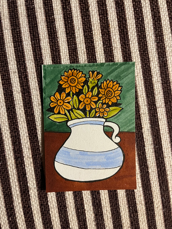 Pot of Flowers aceo art card