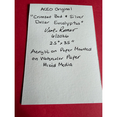 Crimson Bud And Silver Dollar Eucalyptus aceo art card thumbnail 2