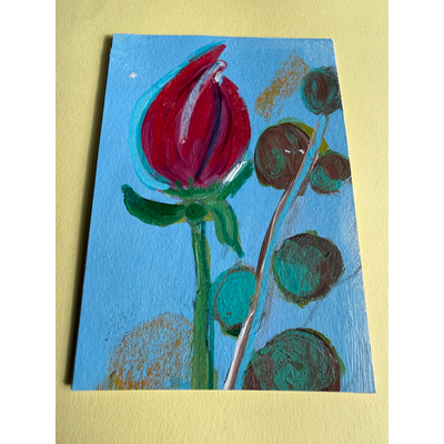 Crimson Bud And Silver Dollar Eucalyptus aceo art card thumbnail 3