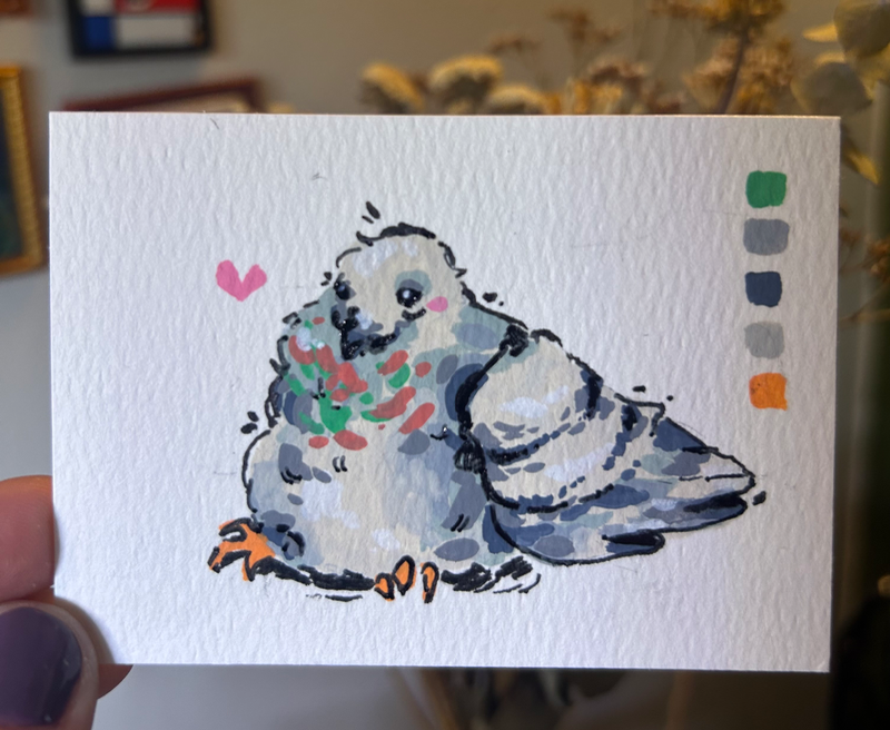 pudgy pigeon! aceo art card