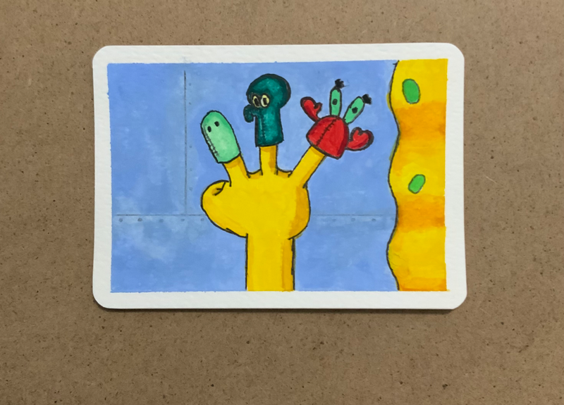 SpongeBob Finger Puppets aceo art card