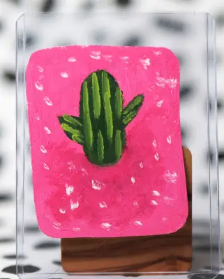ACEO Art Card "Pink Catcus" Original Oil Paper Painting 1 of 1 aceo art card thumbnail 1