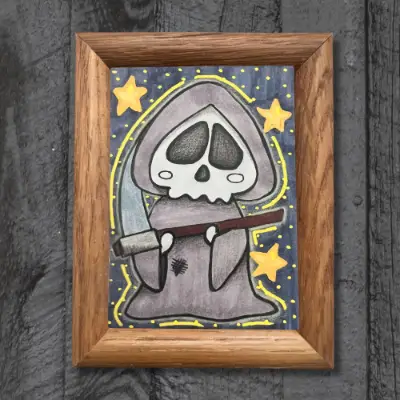 See My Scythe - Alcohol Markers, Colored Pencils and Acrylic Drawing by Pamela K Studio aceo art card thumbnail 1
