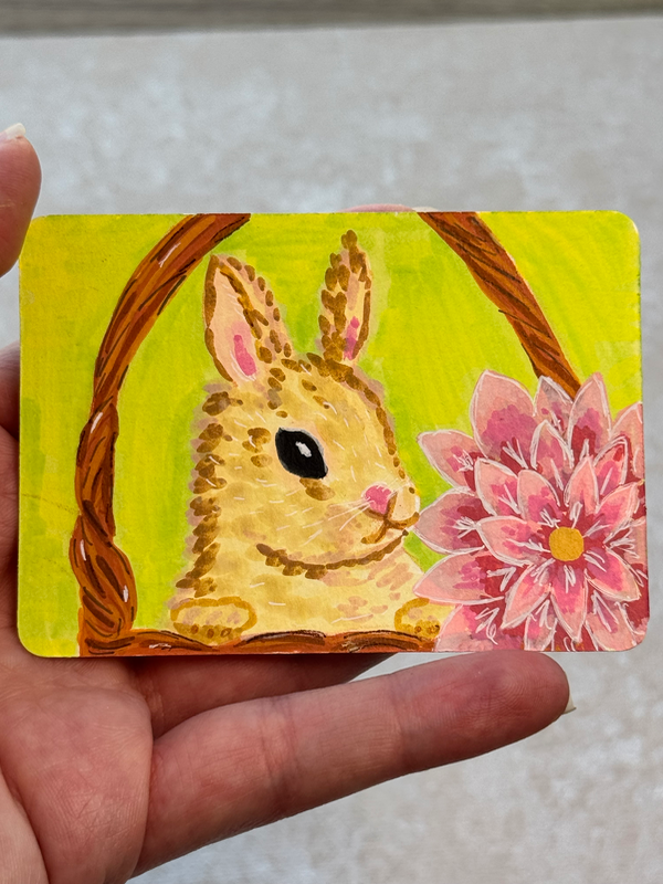 Easter basket with bunny aceo art card