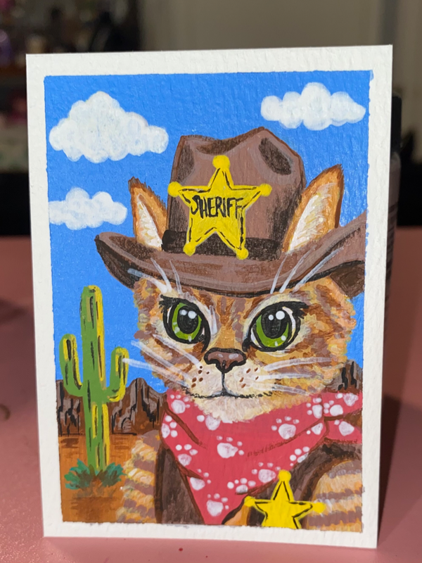 ACEO Original Acrylic Painting Sheriff Whiskers aceo art card