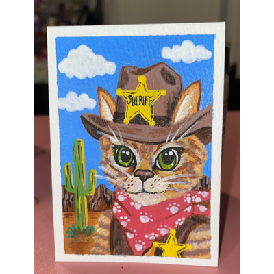 ACEO Original Acrylic Painting Sheriff Whiskers aceo art card thumbnail 1