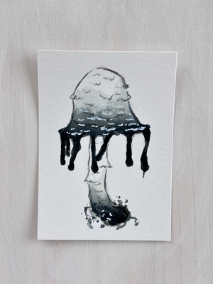 Inky Cap Mushroom aceo art card thumbnail 2