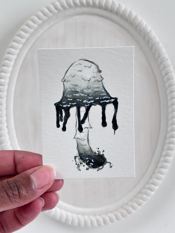 Inky Cap Mushroom aceo art card