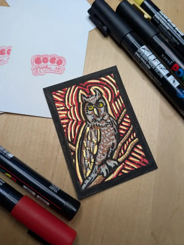Owl with a golden aura aceo art card