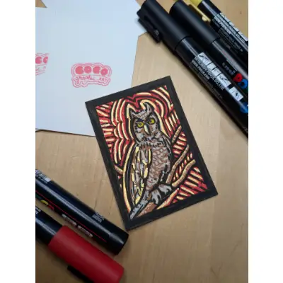 Owl with a golden aura aceo art card thumbnail 1